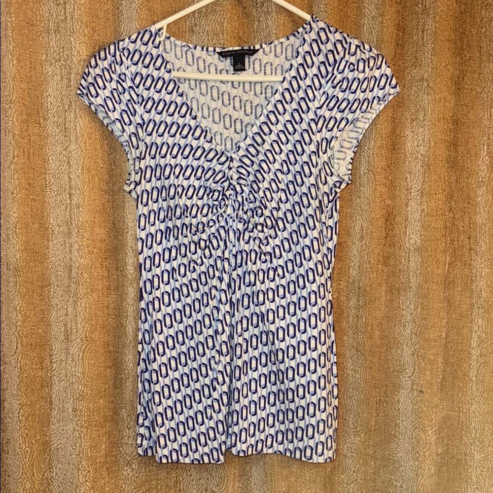 Banana Republic Navy and White Geometric Top